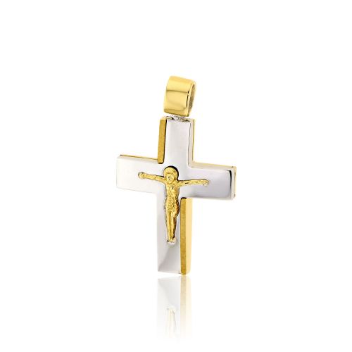 Σταυρός Βάπτισης Val΄Oro για Αγόρι Εσταυρωμένος Λευκό Κίτρινο Χρυσό Κ14 031896