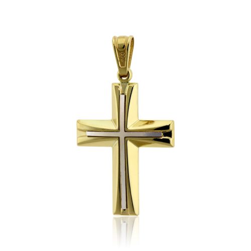 Σταυρός Βάπτισης για Αγόρι Σκέτος Κίτρινο και Λευκό Χρυσό 14 Καρατίων 031997