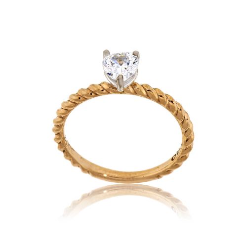 Δαχτυλίδι Μονόπετρο Ροζ και Λευκό Χρυσό Κ14 με Πέτρες Ζιργκόν 032170
