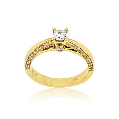 Δαχτυλίδι Μονόπετρο Κίτρινο Χρυσό Κ14 με Πέτρες Ζιργκόν 032172