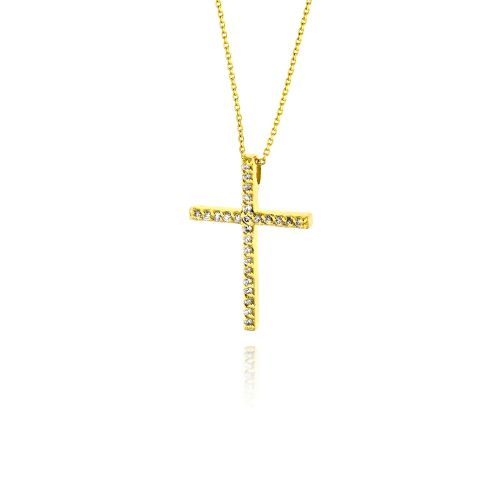 Σταυρός Γυναικείος με Αλυσίδα Κίτρινο Χρυσό Κ18 με Διαμάντια Μπριγιάν 032475