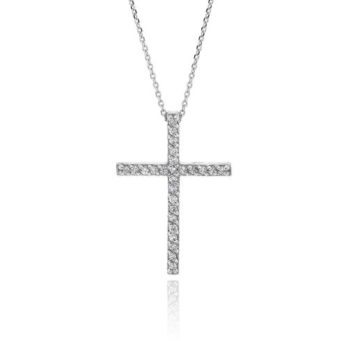 Σταυρός Βάπτισης με Αλυσίδα για Κορίτσι Λευκό Χρυσό Κ18 με Διαμάντια Μπριγιάν 032477