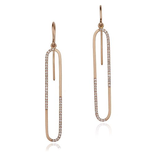 Κρεμαστά Σκουλαρίκια ΚΚ Jewelry Lab Ροζ Χρυσό Κ18 με Διαμάντια Μπριγιάν 1102