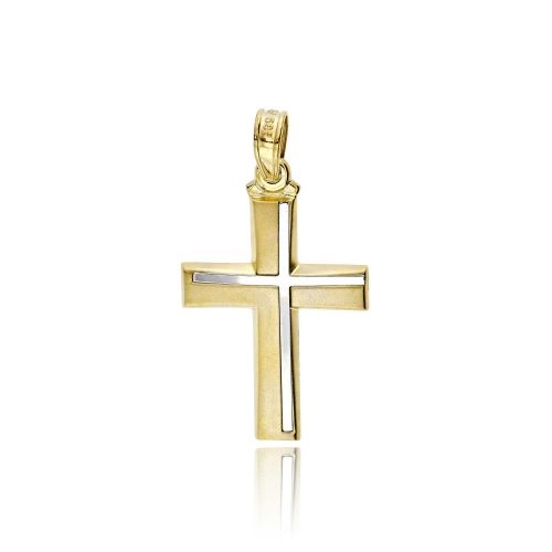 Σταυρός Βάπτισης για Αγόρι Σκέτος Κίτρινο και Λευκό Χρυσό 14 Καρατίων 033045