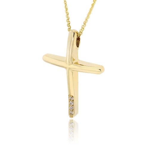 Σταυρός Βάπτισης Val΄Oro με Αλυσίδα για Κορίτσι από Κίτρινο Χρυσό Κ14 με Πέτρες Ζιργκόν 033126
