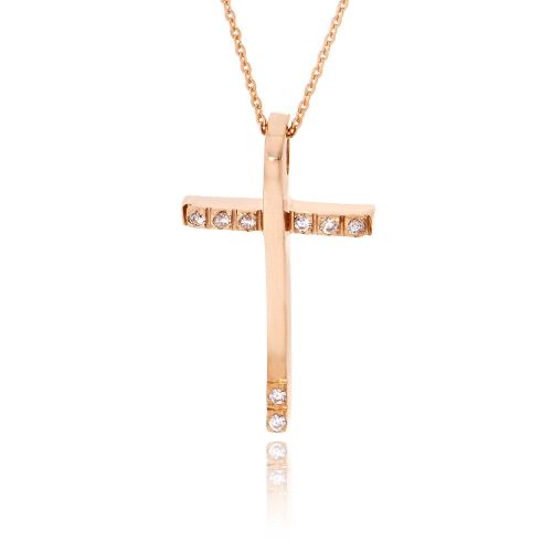 Σταυρός Βάπτισης Val΄Oro με Αλυσίδα για Κορίτσι από Ροζ Χρυσό Κ14 με Πέτρες Ζιργκόν 033148