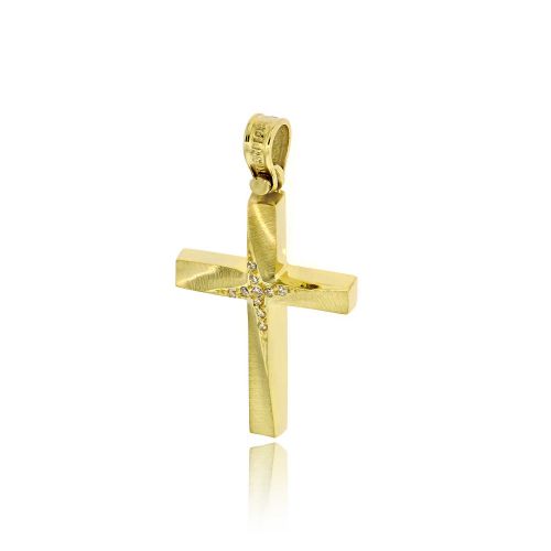 Σταυρός Βάπτισης για Κορίτσι Τριάντος Κίτρινο Χρυσό Κ14 με Πέτρες Ζιργκόν 033158