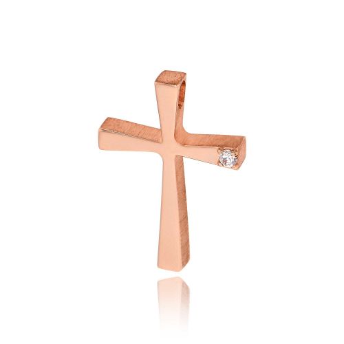 Σταυρός Βάπτισης Τριάντος για Κορίτσι Ροζ Χρυσό Κ14 με Πέτρα Ζιργκόν 033167