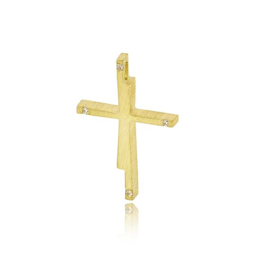 Σταυρός Βάπτισης Τριάντος για Κορίτσι Κίτρινο Χρυσό Κ14 με Πέτρες Ζιργκόν 033169