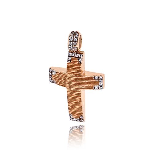 Σταυρός Βάπτισης για Κορίτσι από Ροζ Χρυσό Κ14 με Πέτρες Ζιργκόν 033213