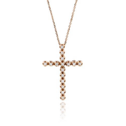 Σταυρός Βάπτισης με Αλυσίδα για Κορίτσι από Ρoζ Χρυσό Κ14 με Διαμάντια 033563