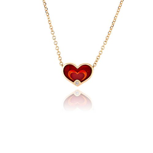 Μενταγιόν Καρδιά με Αλυσίδα από Ρόζ Χρυσό Κ14 με Πέτρες Ζιργκόν και Σμάλτο 034234