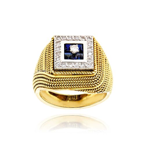 Αντρικό Δαχτυλίδι από Κίτρινο Χρυσό Κ18 με Διαμάντια και Ζαφείρια 034338