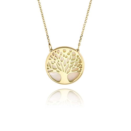 Μενταγιόν Δέντρο της Ζωής με Αλυσίδα από Κίτρινο Χρυσό Κ09 και Mother of Pearl 034455