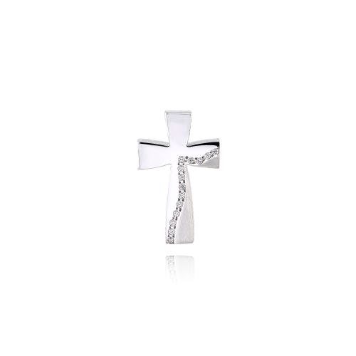 Σταυρός Βάπτισης Τριάντος για Κορίτσι από Λευκό Χρυσό Κ14 με Ζιργκόν 034735