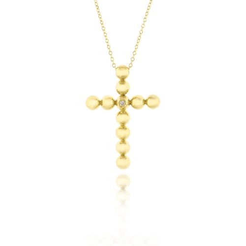 Σταυρός Βάπτισης με Αλυσίδα για Κορίτσι από Κίτρινο Χρυσό Κ18 και Διαμάντι 034887