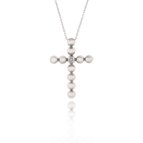 Σταυρός Βάπτισης με Αλυσίδα για Κορίτσι από Λευκό Χρυσό Κ18 με Διαμάντι 034890