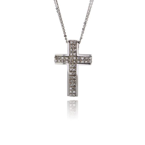 Σταυρός Βάπτισης Val΄Oro με Αλυσίδα για Κορίτσι Λευκό Χρυσό Κ14 με Πέτρες Ζιργκόν 034916