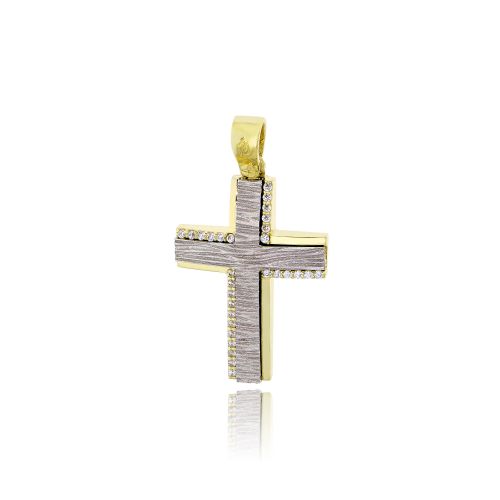 Σταυρός Βάπτισης για Κορίτσι από Λευκό και Κίτρινο Χρυσό Κ14 και Πέτρες Ζιργκόν 035088