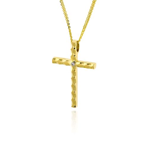Σταυρός Βάπτισης Val΄Oro με Αλυσίδα για Κορίτσι από Κίτρινο Χρυσό Κ14 και Ζιργκόν 035355