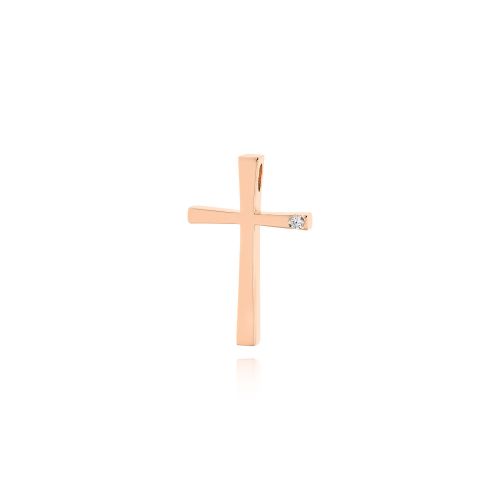 Σταυρός Βάπτισης για Κορίτσι από Ροζ Χρυσό Κ18 με Διαμάντι DC115