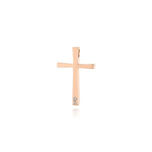 Σταυρός Βάπτισης για Κορίτσι από Ροζ Χρυσό Κ18 με Διαμάντια 035452