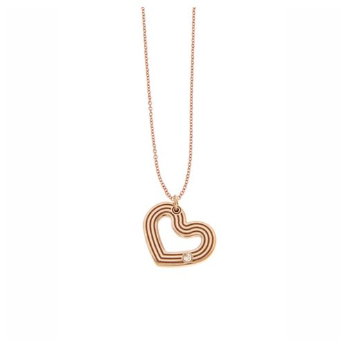 Μενταγιόν Καρδιά με Αλυσίδα από Ροζ Χρυσό Κ14 με Διαμάντι 035502