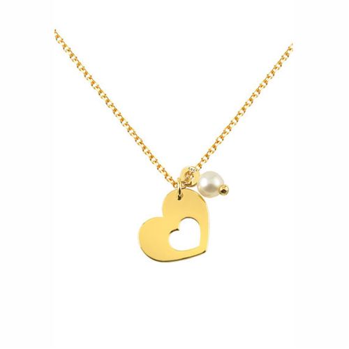 Μενταγιόν Καρδιά με Αλυσίδα από Κίτρινο Χρυσό Κ14 με Μαργαριτάρι 035503