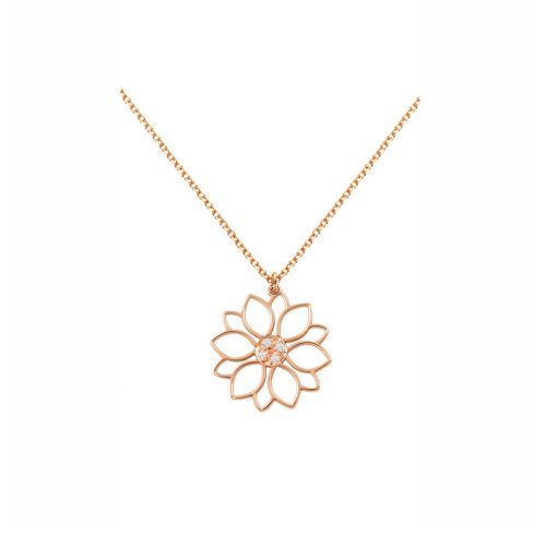 Μενταγιόν Λουλούδι με Αλυσίδα από Ροζ Χρυσό Κ14 με Διαμάντια 035538