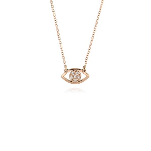 Μενταγιόν Μάτι με Αλυσίδα από Ροζ Χρυσό Κ14 με Διαμάντια 035539