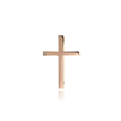 Σταυρός Βάπτισης για Κορίτσι από Ροζ Χρυσό Κ14 και Πέτρα Ζιργκόν 035585