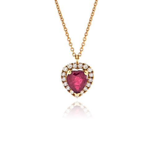 Μενταγιόν Ροζέτα Καρδιά από Ροζ Χρυσό 18 Καρατίων με Διαμάντια & Ρουμπίνι και Αλυσίδα 035767