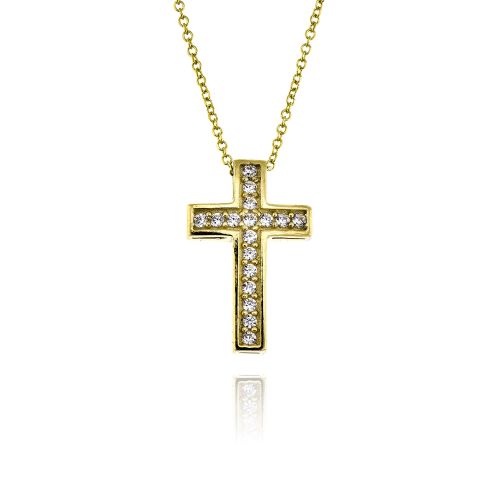 Μικρός Σταυρός με Αλυσίδα από Κίτρινο Χρυσό Κ14 με Πέτρες Ζιργκόν 036198