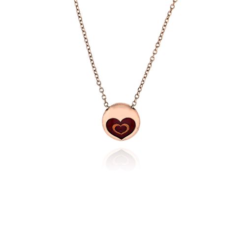 Μενταγιόν Καρδιά με Αλυσίδα από Ροζ Χρυσό Κ14 και Σμάλτο 036462