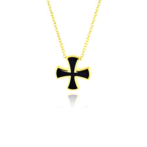 Μικρός Σταυρός με Αλυσίδα από Κίτρινο Χρυσό Κ14 και Σμάλτο 036589