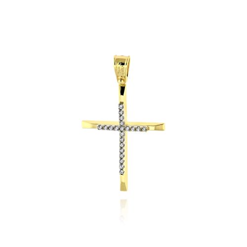 Σταυρός Βάπτισης για Κορίτσι από Κίτρινο και Λευκό Χρυσό Κ14 με Ζιργκόν 036616