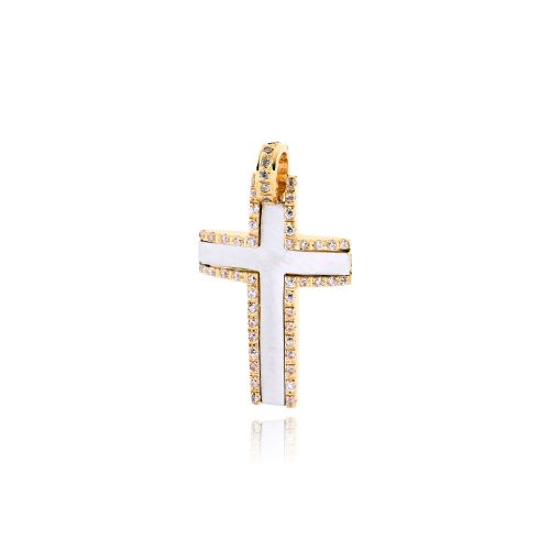 Σταυρός Βάπτισης Val΄Oro για Κορίτσι από Ροζ και Λευκό Χρυσό Κ14 με Πέτρες Ζιργκόν 036643