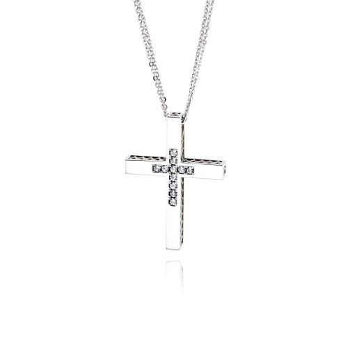 Σταυρός Βάπτισης Val΄Oro με Αλυσίδα για Κορίτσι από Λευκό Χρυσό Κ14 με Ζιργκόν 036644