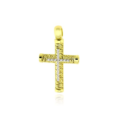 Σταυρός Βάπτισης από Κίτρινο Χρυσό Κ14 και Ζιργκόν 036691