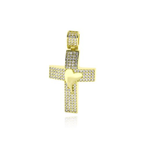 Σταυρός Βάπτισης για Κορίτσι από Κίτρινο Χρυσό Κ14 και Ζιργκόν 036693