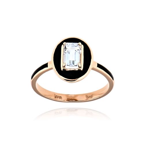 Δαχτυλίδι από Ροζ Χρυσό Κ14 με Ακουαμαρίνα και Σμάλτο 036712