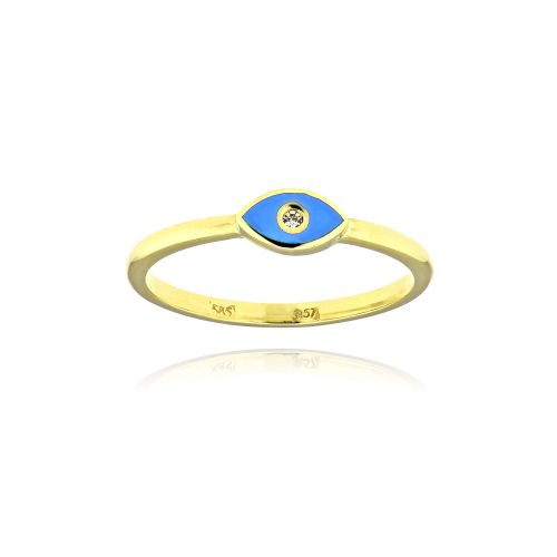 Δαχτυλίδι Μάτι από Κίτρινο Χρυσό Κ14 με Πέτρες Ζιργκόν και Σμάλτο 036717