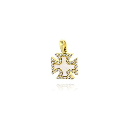 Γυναικείος Σταυρός απο Κίτρινο Χρυσό Κ14 με Πέτρες Ζιργκόν και Φίλντισι 036936