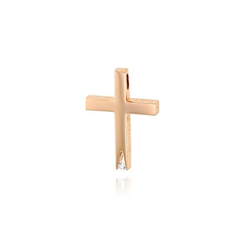 Σταυρός Βάπτισης για Κορίτσι Τριάντος από Ροζ Χρυσό Κ14 και Ζιργκόν 036983