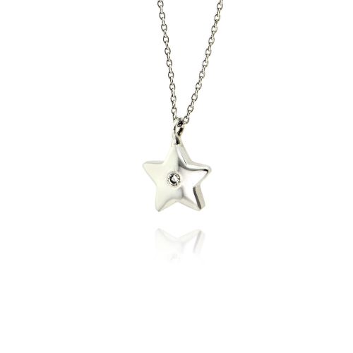 Μενταγιόν Αστέρι με Αλυσίδα από Λευκό Χρυσό Κ18 με Διαμάντι 037093