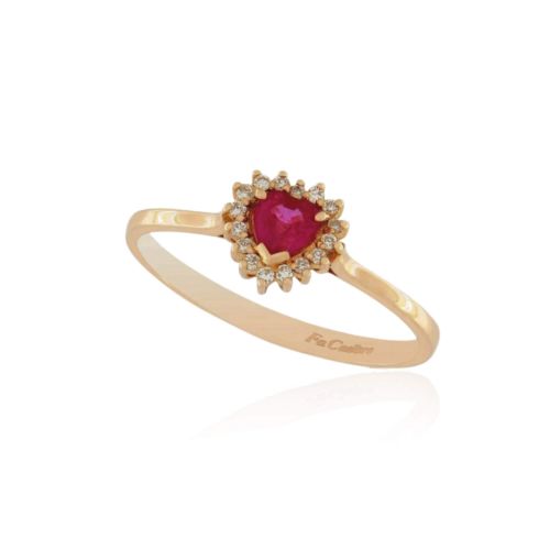 Δαχτυλίδι Ροζέτα Καρδιά FaCad΄Oro από Ροζ Χρυσό Κ18 με Διαμάντια και Ρουμπίνι RI-S-2351-25