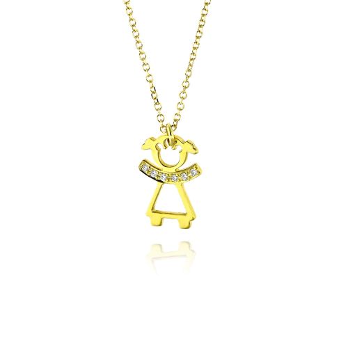 Μενταγιόν Κορίτσι με Αλυσίδα από Κίτρινο Χρυσό Κ14 με Διαμάντι 037687
