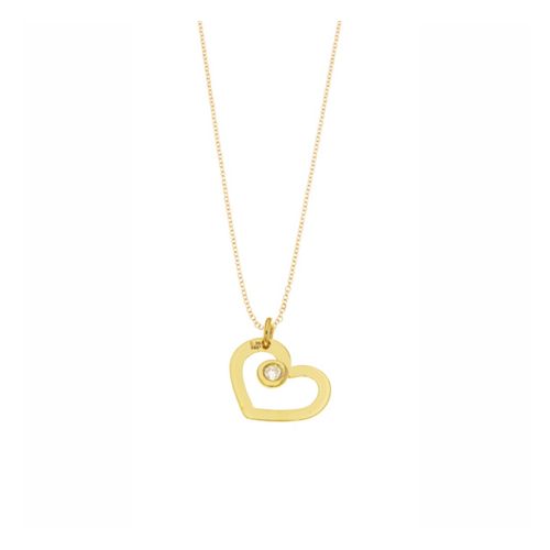 Μενταγιόν Καρδιά με Αλυσίδα από Κίτρινο Χρυσό Κ14 με Διαμάντι 037749