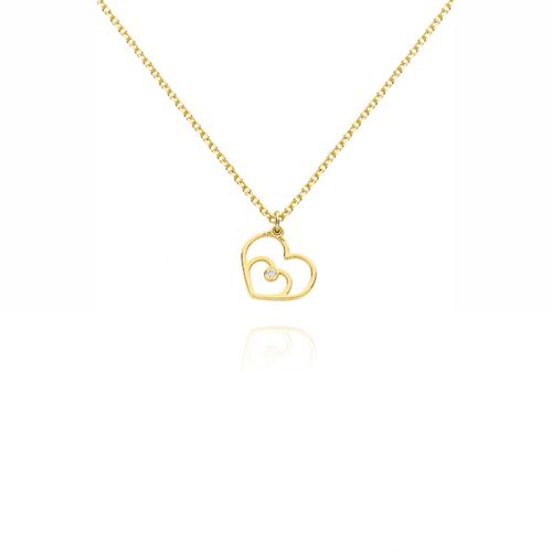 Μενταγιόν Καρδιά με Αλυσίδα από Κίτρινο Χρυσό Κ14 με Διαμάντι 037759