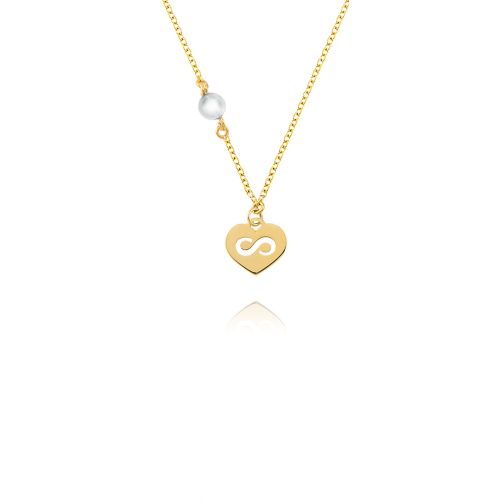 Μενταγιόν Καρδιά με Άπειρο με Αλυσίδα από Κίτρινο Χρυσό Κ14 037762